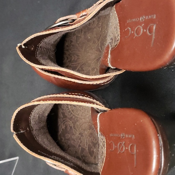 Born Concept BOC Brown Leather Chunky Heel Mules with Buckle Detail, 7 - Picture 4 of 8